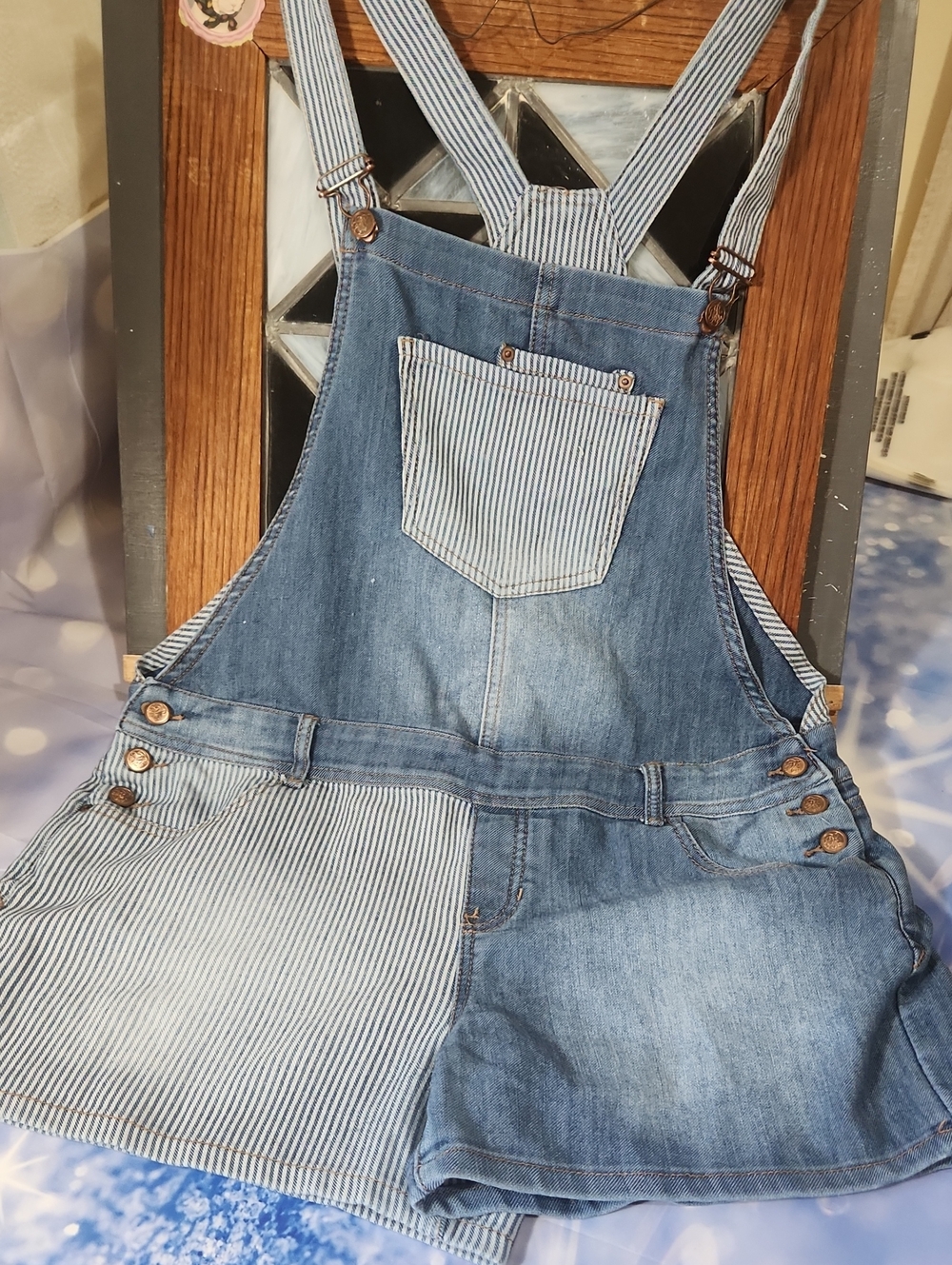 American Rag Blue and White Striped Jumpsuit Label Detail